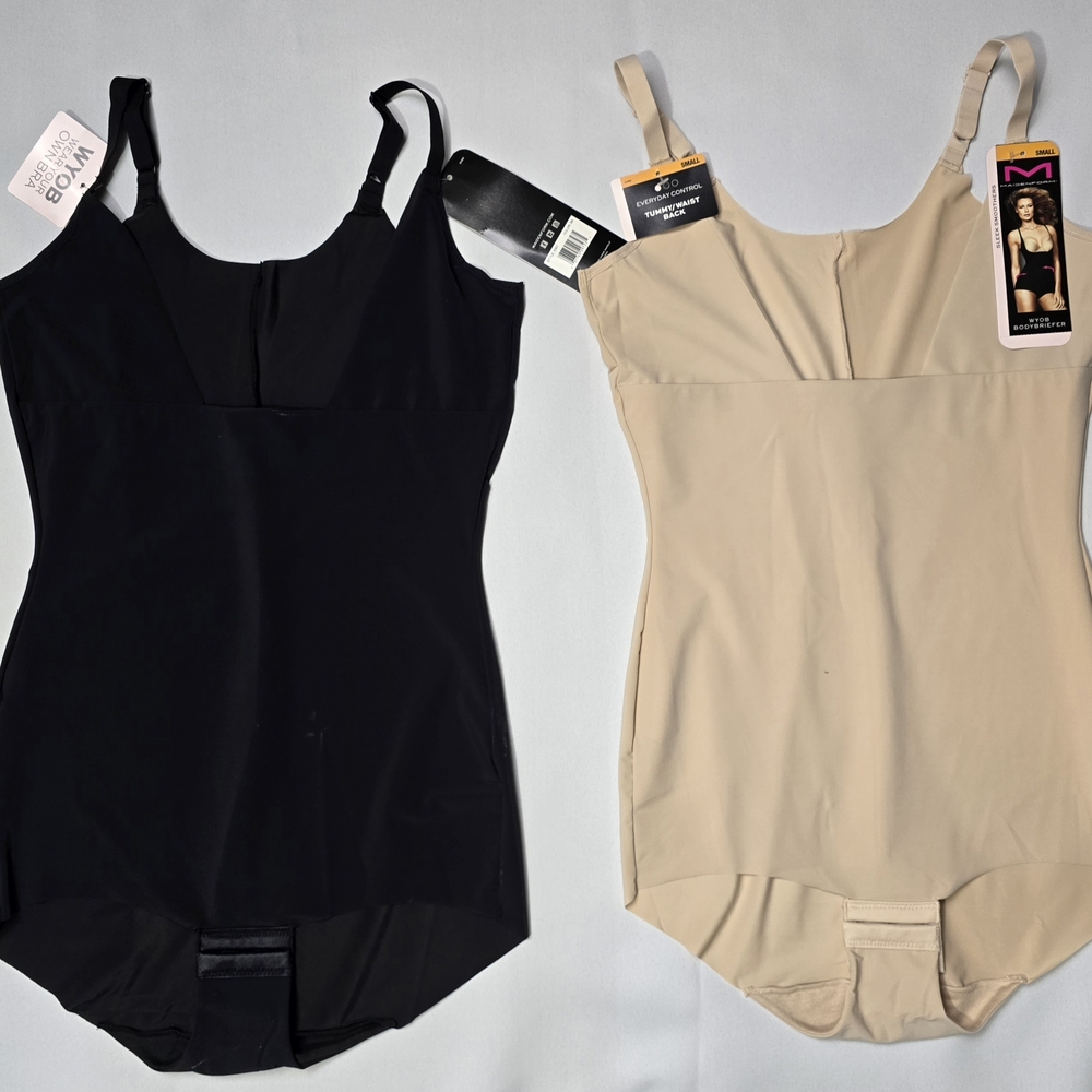 Maidenform Black and Cream Shapewear Bodysuits Set of 2 - Size Small NWT